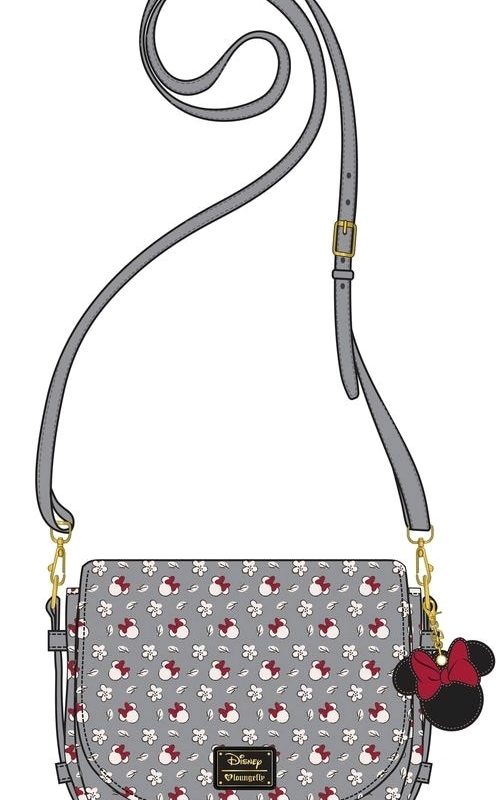 LOUNGEFLY DISNEY MINNIE SM GRAY AOP XBODY BAG