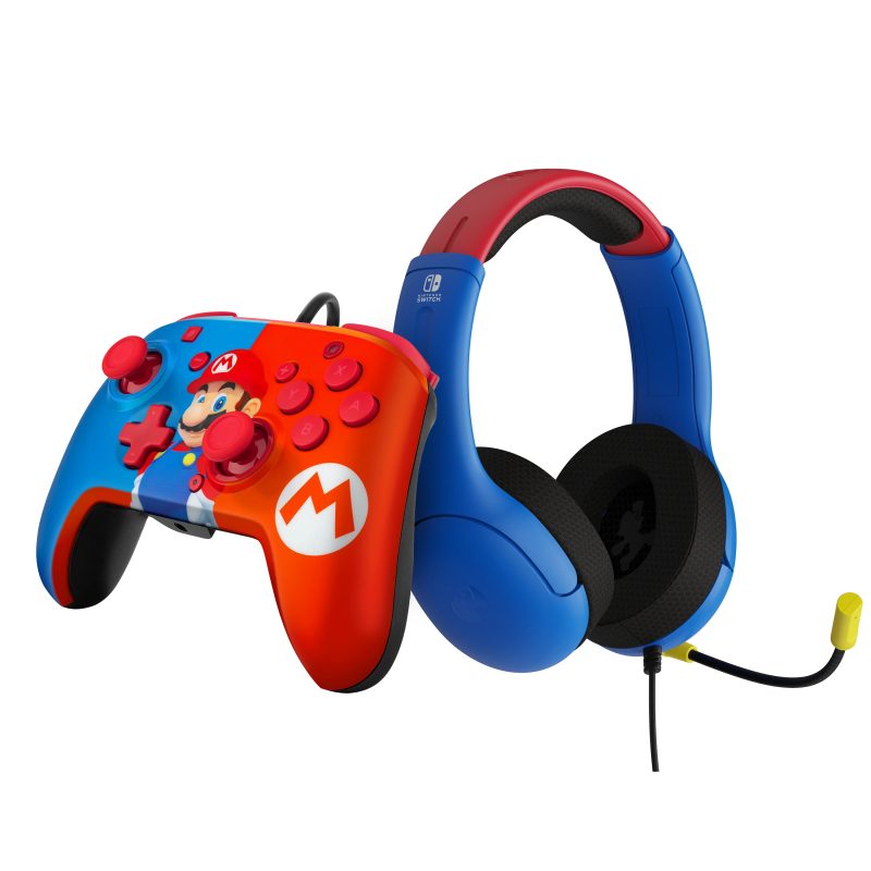PDP SWITCH 2 & 1 WIRED AIRLITE HEADSET & REMATCH CONTROLLER - MARIO BUNDLE