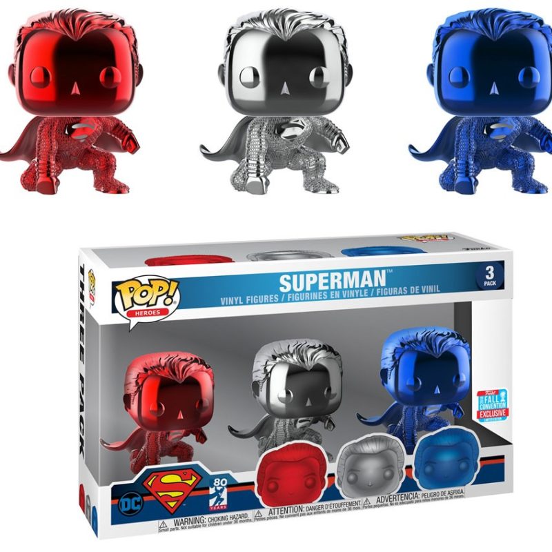 FUNKO POP MOVIES: JUSTICE LEAGUE 3PK SUPERMAN (LANDING) (CHROME) CONVENTION 2018