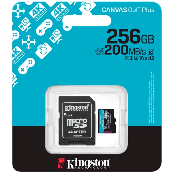 Kingston microSD, Canvas Go! Plus,R200/W160, 256GB