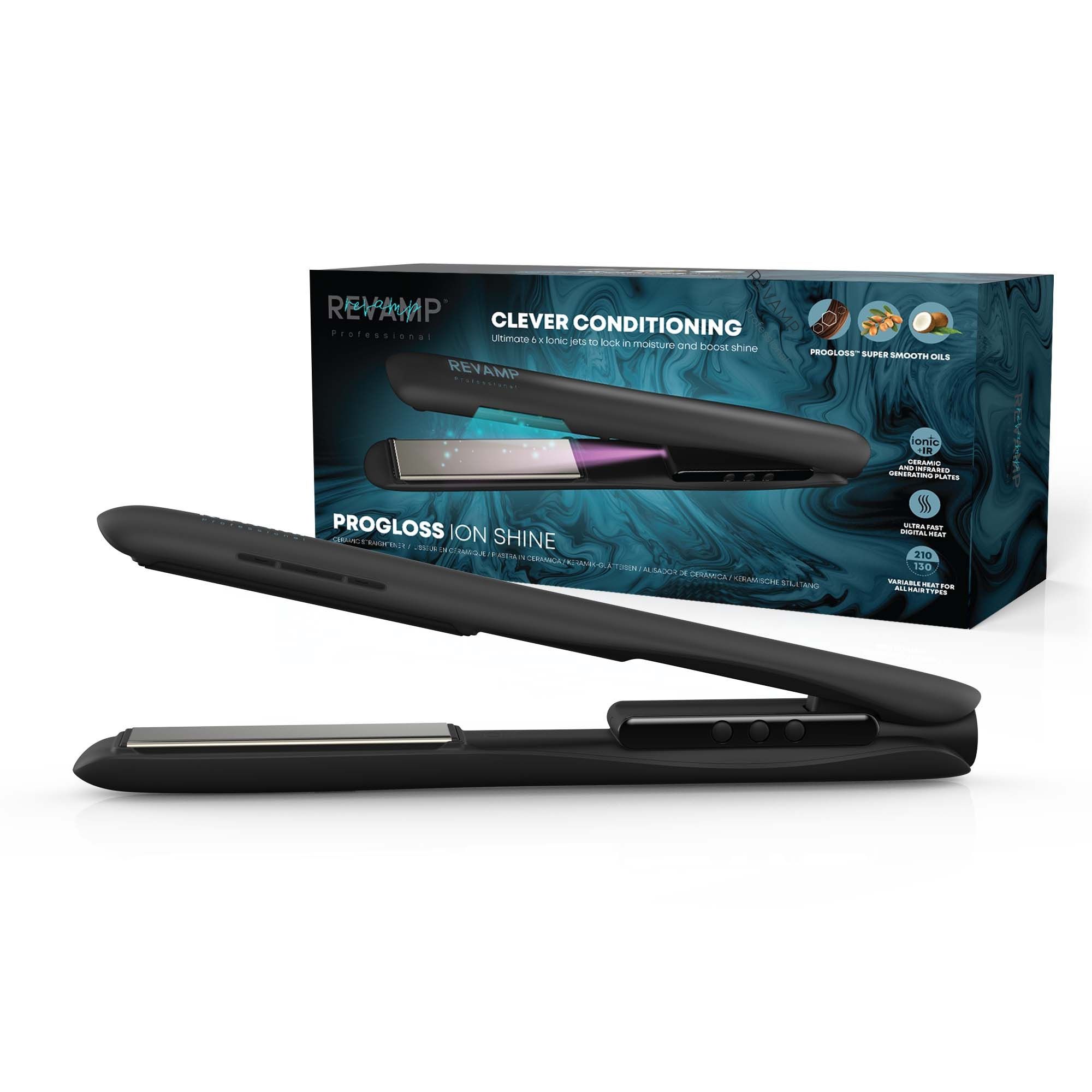 REVAMP PROGLOSS ION SHINE CERAMIC HAIR STRAIGHTENER - BLACK ST-1850