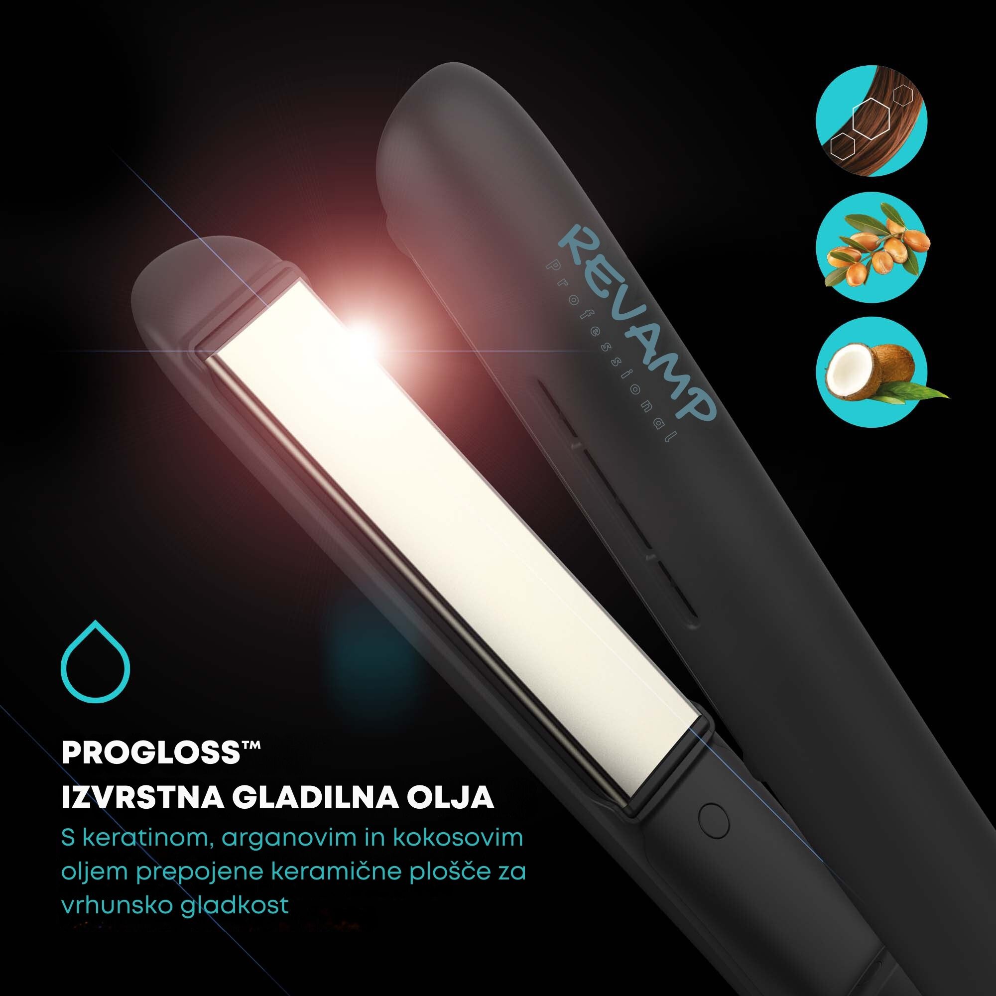 REVAMP PROGLOSS ION SHINE CERAMIC HAIR STRAIGHTENER - BLACK ST-1850 - Slika 5