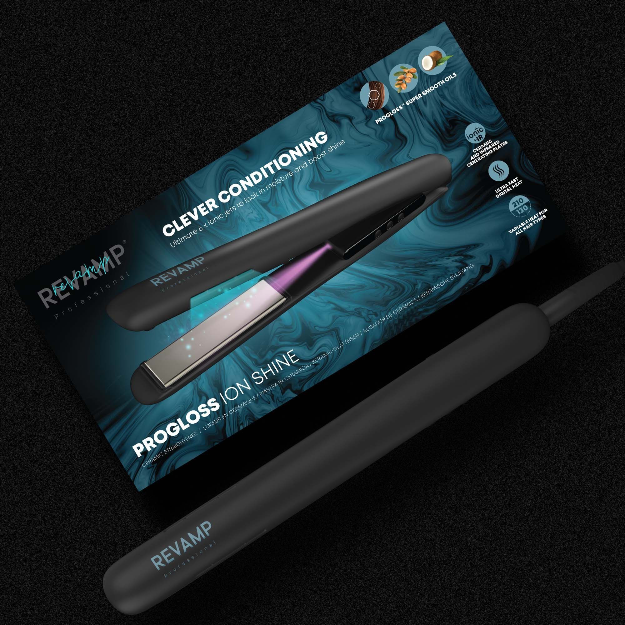 REVAMP PROGLOSS ION SHINE CERAMIC HAIR STRAIGHTENER - BLACK ST-1850 - Slika 7