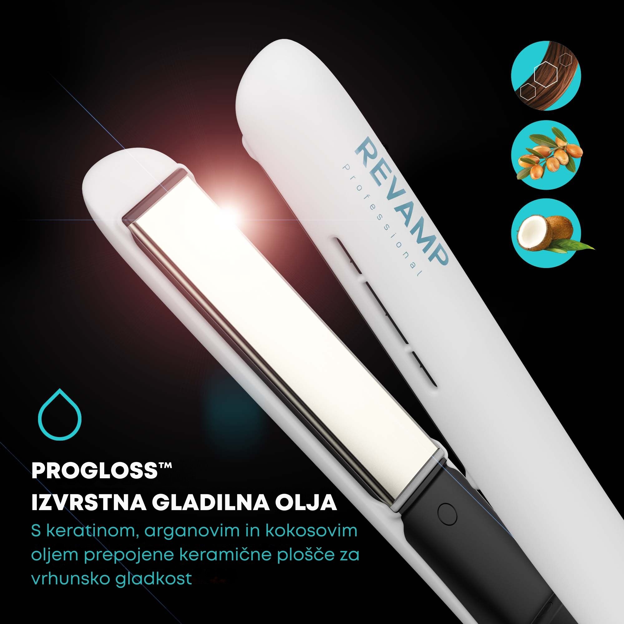 REVAMP PROGLOSS ION SHINE CERAMIC HAIR STRAIGHTENER - WHITE ST-1850 - Slika 7