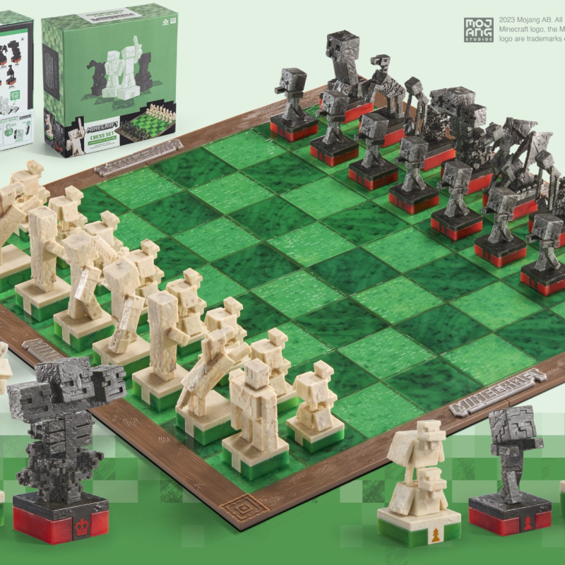 NOBLE COLLECTION Minecraft Overworld Heroes Vs. Hostile Mobs Chess Set