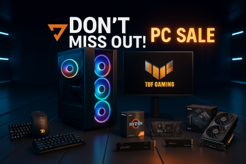 TechZone Ares RTX 5060 gaming računalni set s AMD Ryzen 5 procesorom, 16 gigabajta RAM-a, 1 terabajt NVMe SSD-a, grafičkom karticom RTX 5060 i RGB kućištem, uključujući tipkovnicu i miš.