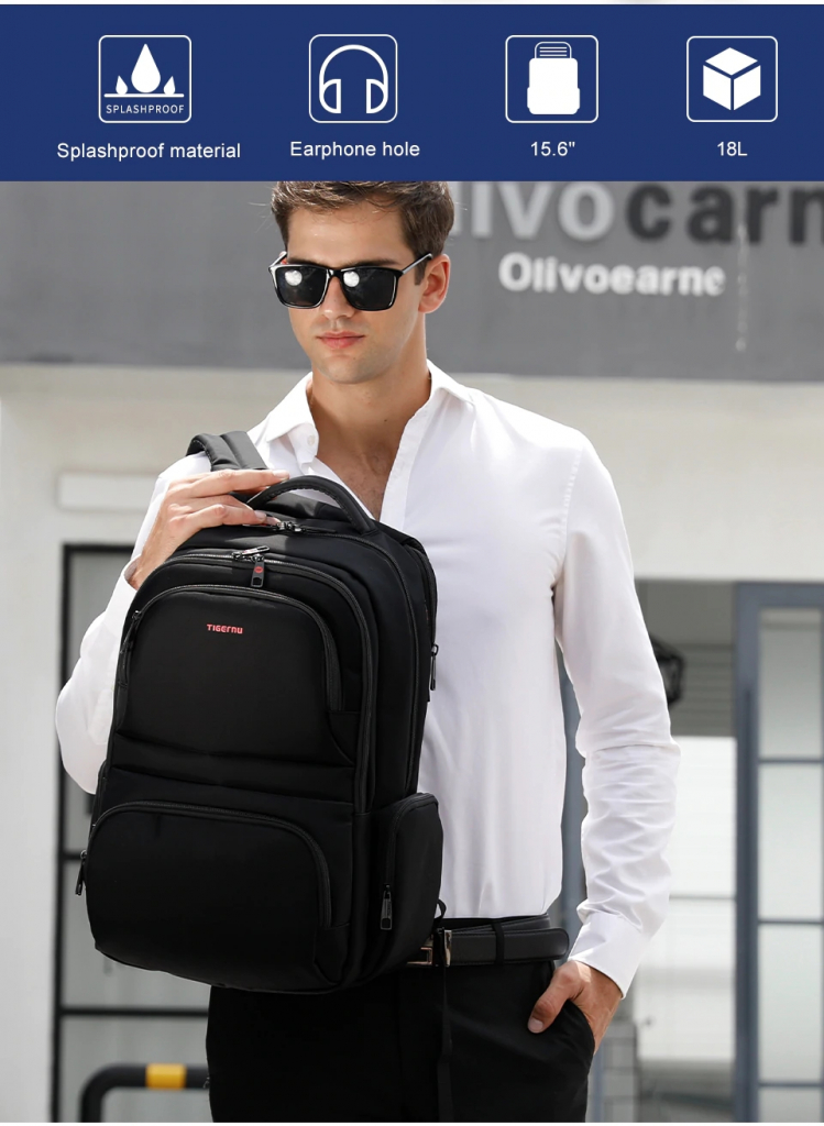 TIGERNU BACKPACK LAPTOP T-B3140 15.6" BLACK - Slika 9