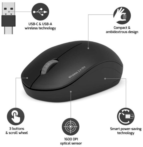 Port miš OFFICE bežični USB-A/USB-C, crni