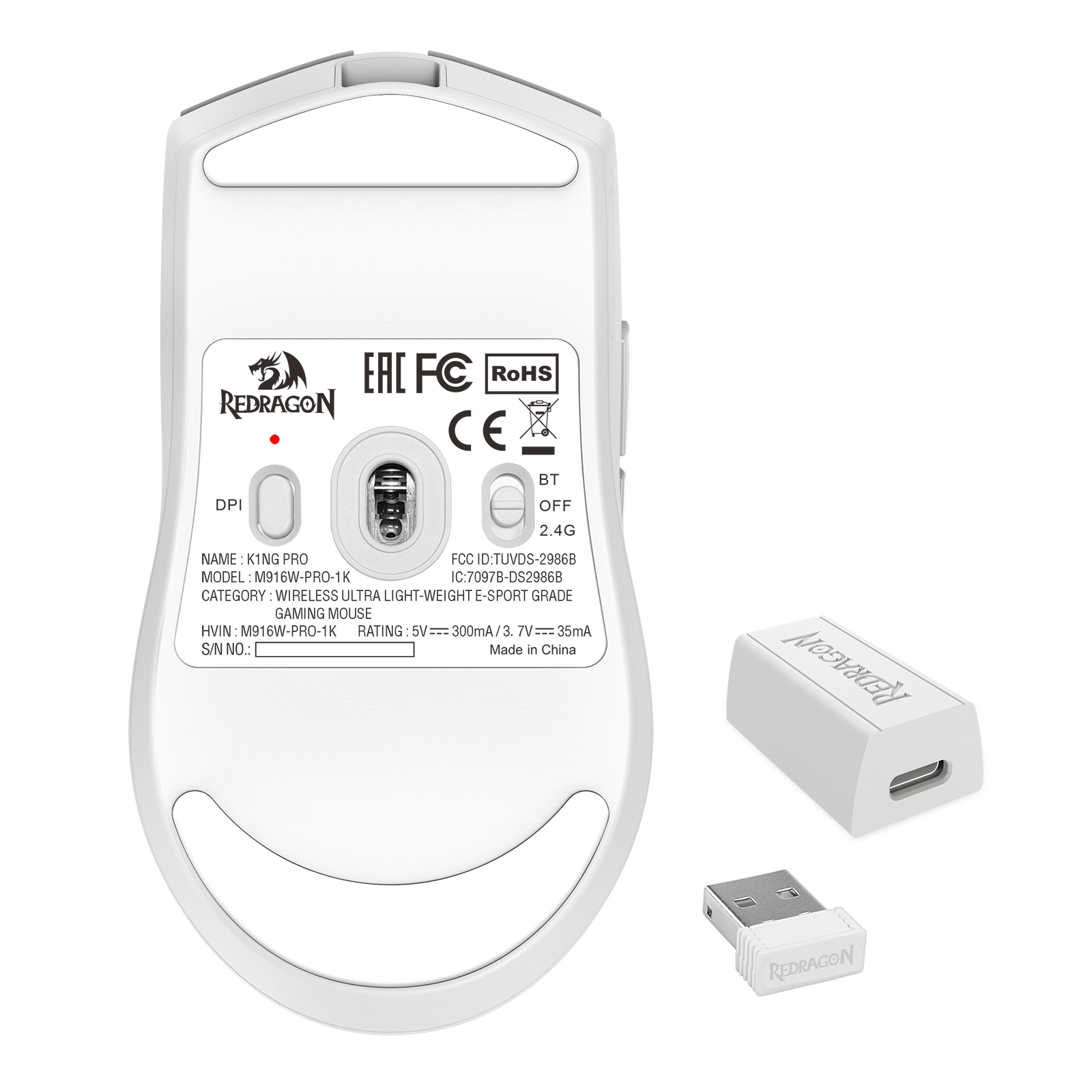 MOUSE - REDRAGON K1NG PRO M916W-PRO-1K WIRELESS WHITE - Slika 10